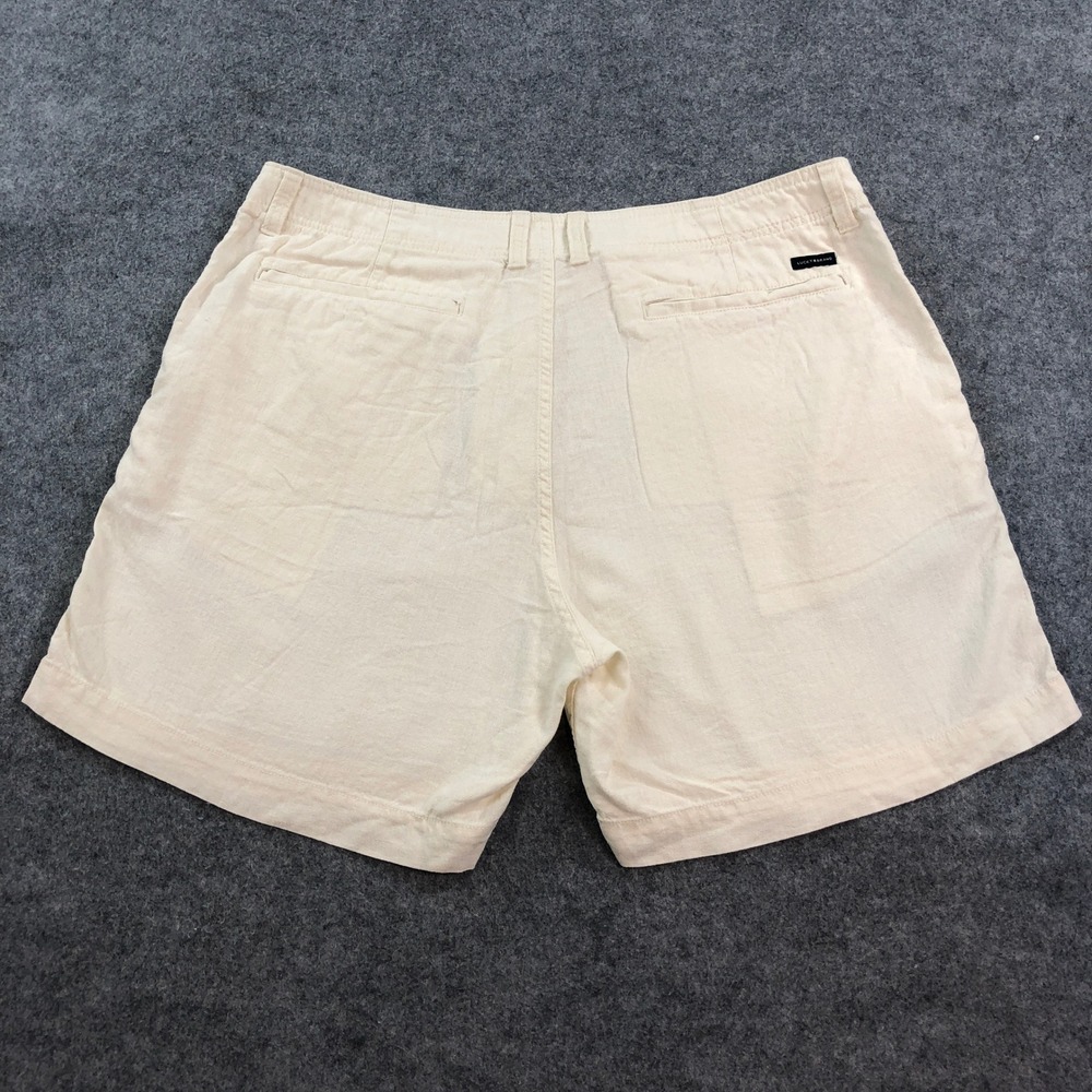 Lucky Brand Mens Shorts 36 Linen Blend Cream Ivory Flat Front High Rise - Picture 2 of 13